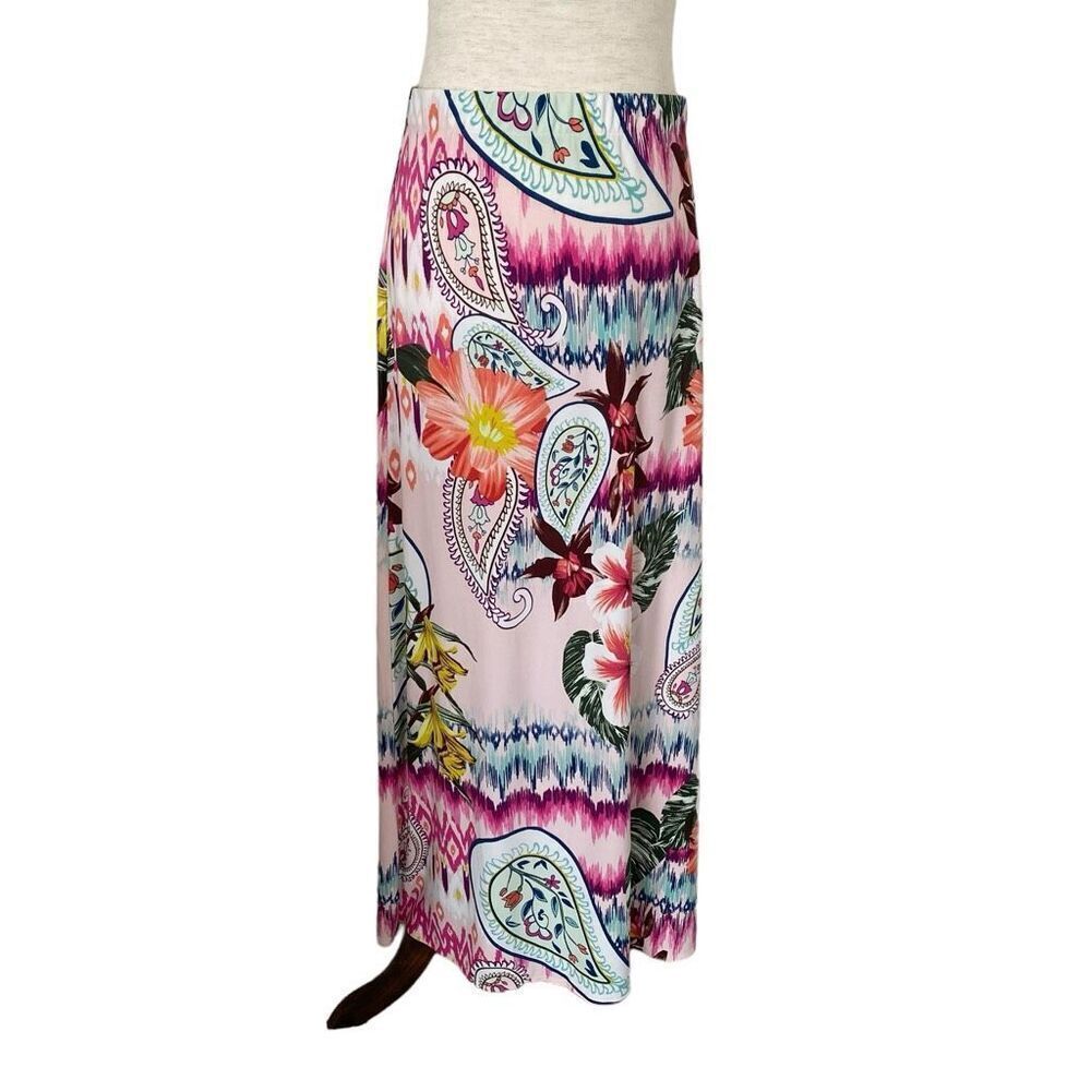NEW Chicos Ikat Tropical Maxi Skirt Womens Size 2 US 10/12 Large Pull On Elastic